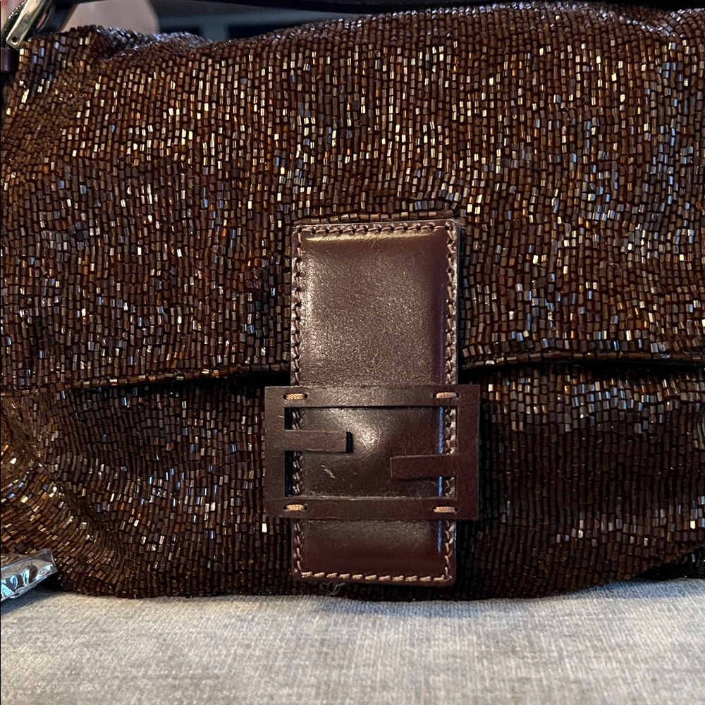 Fendi Brown Beaded Mama Baquette Bag